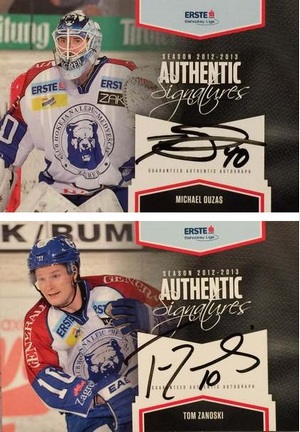 Authentic Signatures Sonderkarten Medvescak Zagreb. Die im Original nicht unterschriebenen Karten (da aus Pressplate-Edition) wurden nachträglich signiert. Fotos dankenswerterweise von Alexander Schorna zur Verfügung gestellt.